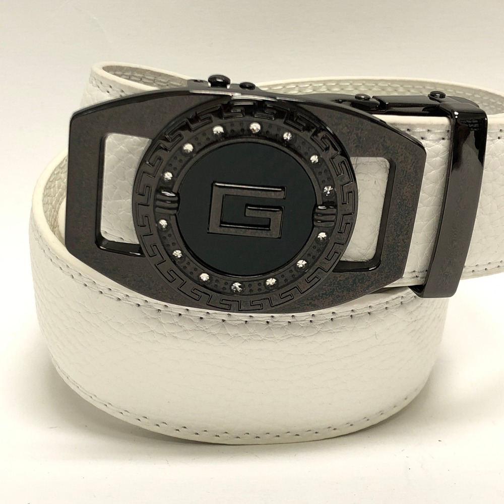 Ratchet Belt‎ White PU Leather Automatic Buckle Adjustable Fit Dress Casual NEW